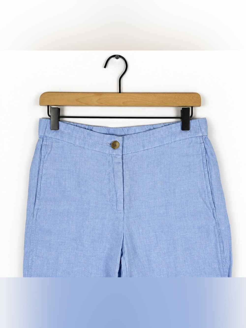 J. Jill Love Linen Pants XS Blue Wide Leg Cropped Elastic Waist 100% Linen - Picture 4 of 7